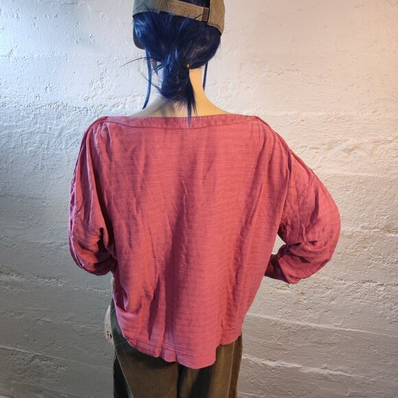 Anthropologie Blush Pink Off the Shoulder Long Sleeve Button Accents Blouse M - Picture 4 of 12